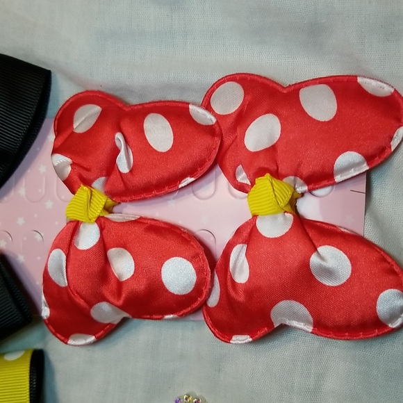 GIRLS MOUSE EARS 6' BOW WITH SEQUINS SET OF PEARL MOUSE CLIPS 4 BOWS - Picture 3 of 10